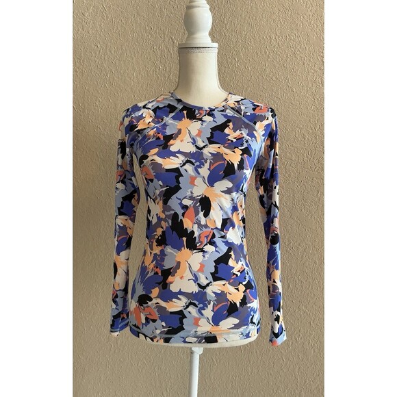 Athleta Point Break Rashguard Top Womens Small Multicolor Long Sleeve Crew - Picture 1 of 5